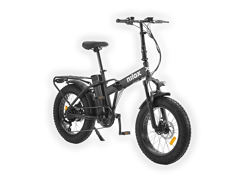 Bicicletta Elettrica da trekking Fat Bike Pieghevole NILOX X8 Pro nero, ruote 20",velocità max 25 Km/h, motore 250W, autonomia fino a 70Km, batteria 13000mAh + porta cellulare manubrio e mini cassa bluetooth