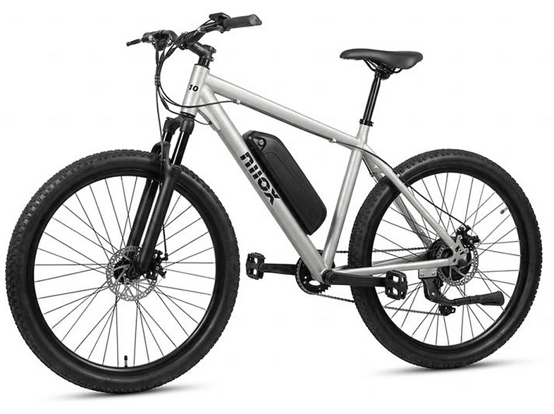 Bicicletta Elettrica mountain bike NILOX MB10, ruote da 27,5",velocità max 25 Km/h, motore 250W, autonomia fino a 35Km, batteria 10000mAh, platino