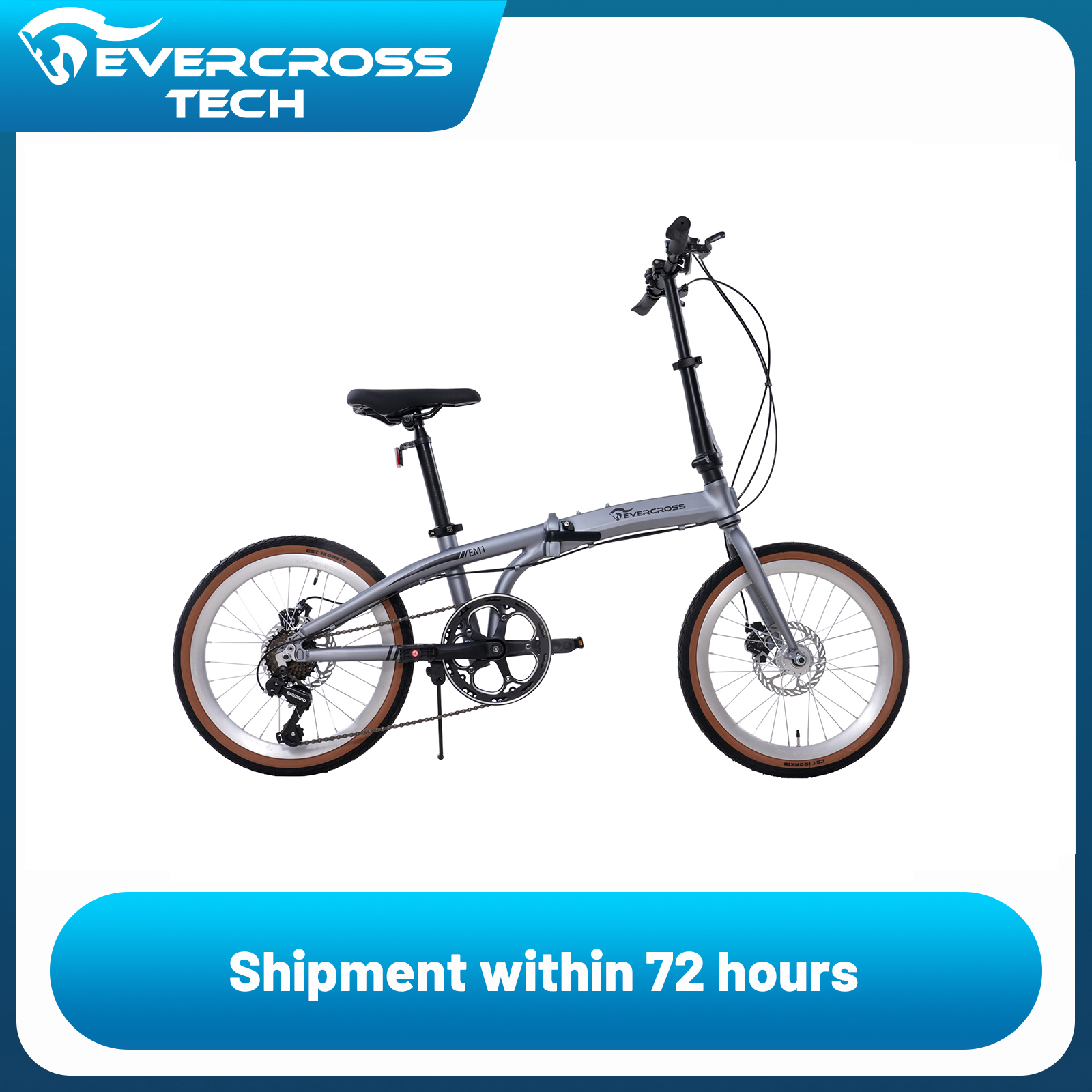 Bicicletta pieghevole EVERCROSS TECH da 20 pollici-7 velocità-telaio in alluminio ultraleggero-freno a disco-EM1