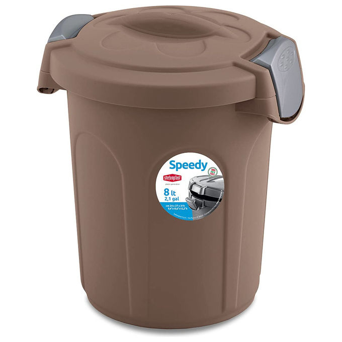 Bidoncino (8Lt) coperchio a clip SPEEDY Tortora 70314