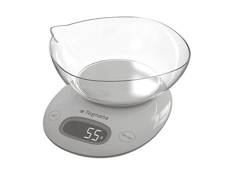 Bilancia Digitale TOGNANA IRIDEA, 5Kg, Display LCD, Tasti Touch, Misurazione peso e volume, funzione tara, Grigio Perla