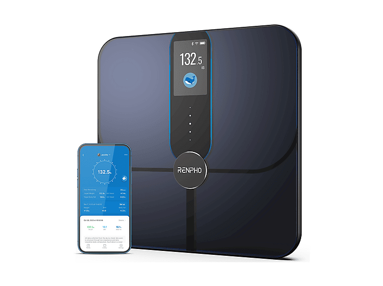 Bilancia pesapersone RENPHO ELIS NOVA, digitale in vetro temperato con wi-fi e bluetooth, 18 parametri di analisi corporea, modalità atleta bambino