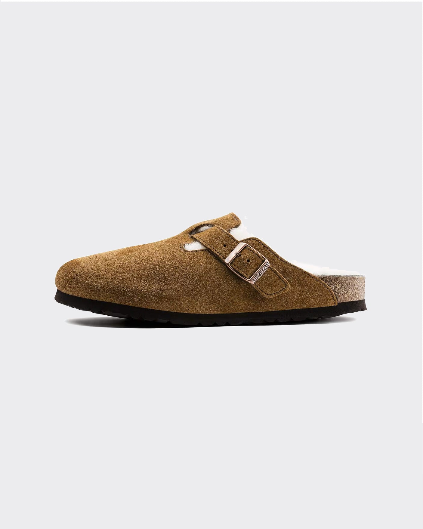 birkenstock Ciabatte Boston Shearling Suede Leather Dark Tea