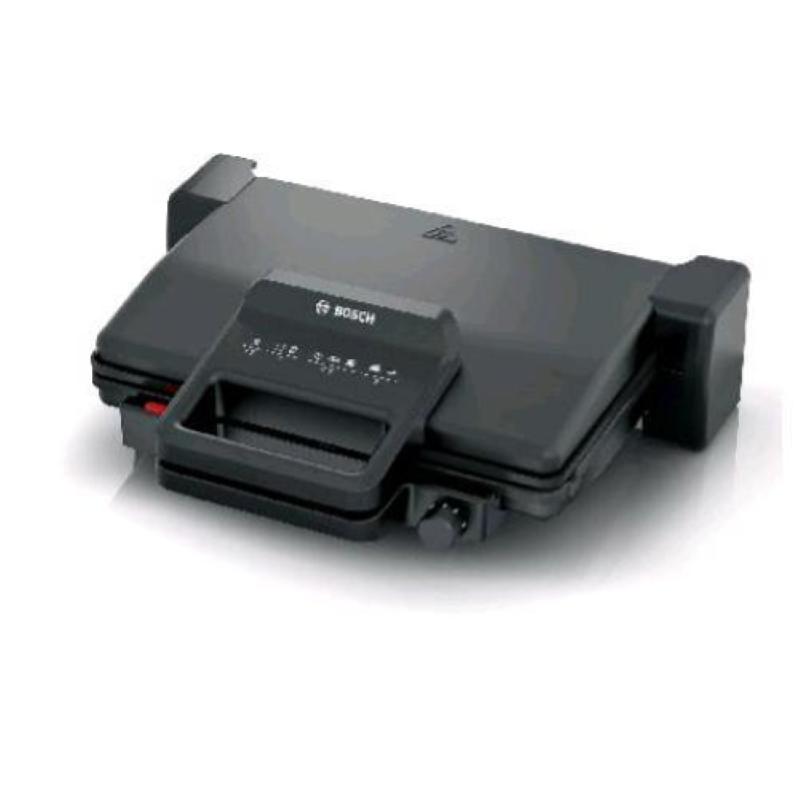 Bistecchiera BOSCH TCG3323, 2000W, 3 Posizioni di Cottura, 5 Livelli temperatura, Piastre Grill in Alluminio Rimovibili e Lavabili Lavastoviglie, Rivestimento Ceramico Antiaderente, Nero
