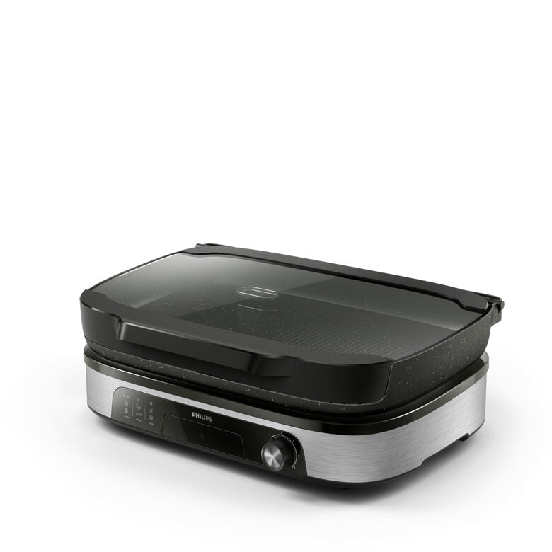 BISTECCHIERA PHILIPS Serie 5000 HD6212/90, Potenza 2400 W, altezza regolabile, Contenitore olio antiaderente, Piastre asportabili, Compatibile per lavastoviglie, Alluminio