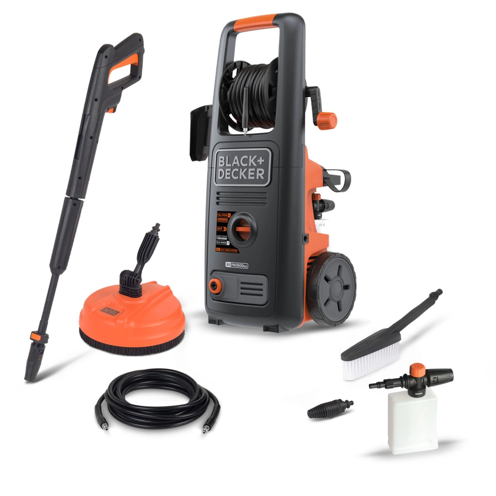 Black+Decker Idropulitrice BXPW2600DSSP ad Alta Pressione, per Auto ed Esterni Casa, con Lavapavimenti e Spazzola Fissa (2600 W, 180 bar, 540 l/h) Modello 2026
