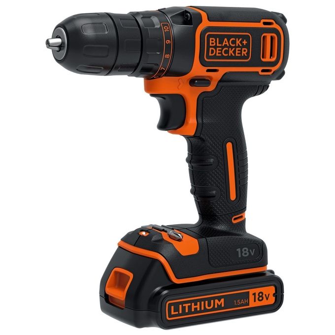 BLACK+DECKER Trapano Avvitatore 18V 1.5Ah Doppia Batteria Mandrino 1-10mm BLACK+DECKER Trapano Avvitatore 18V 1.5Ah Doppia Batteria Mandrino 1-10mm