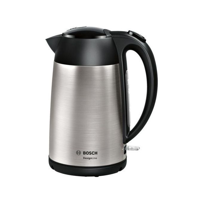Bollitore BOSCH TWK3P420, Capacità 1.7L, Spegnimento automatico, Beccuccio antigoccia, Filtro anticalcare removibile in Acciaio Inox, Indicatore Livello dell'Acqua, Nero e acciaio Inox