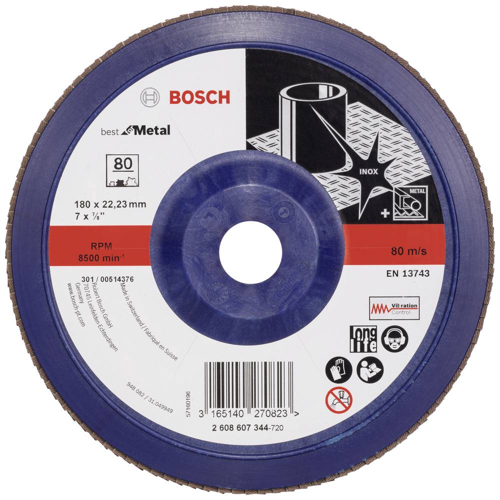 Bosch - Accessories 2608607344 X571 Disco Con Falde Diametro 180 Mm Ø Foro 22.33 Mm Acciaio 1 Pz.