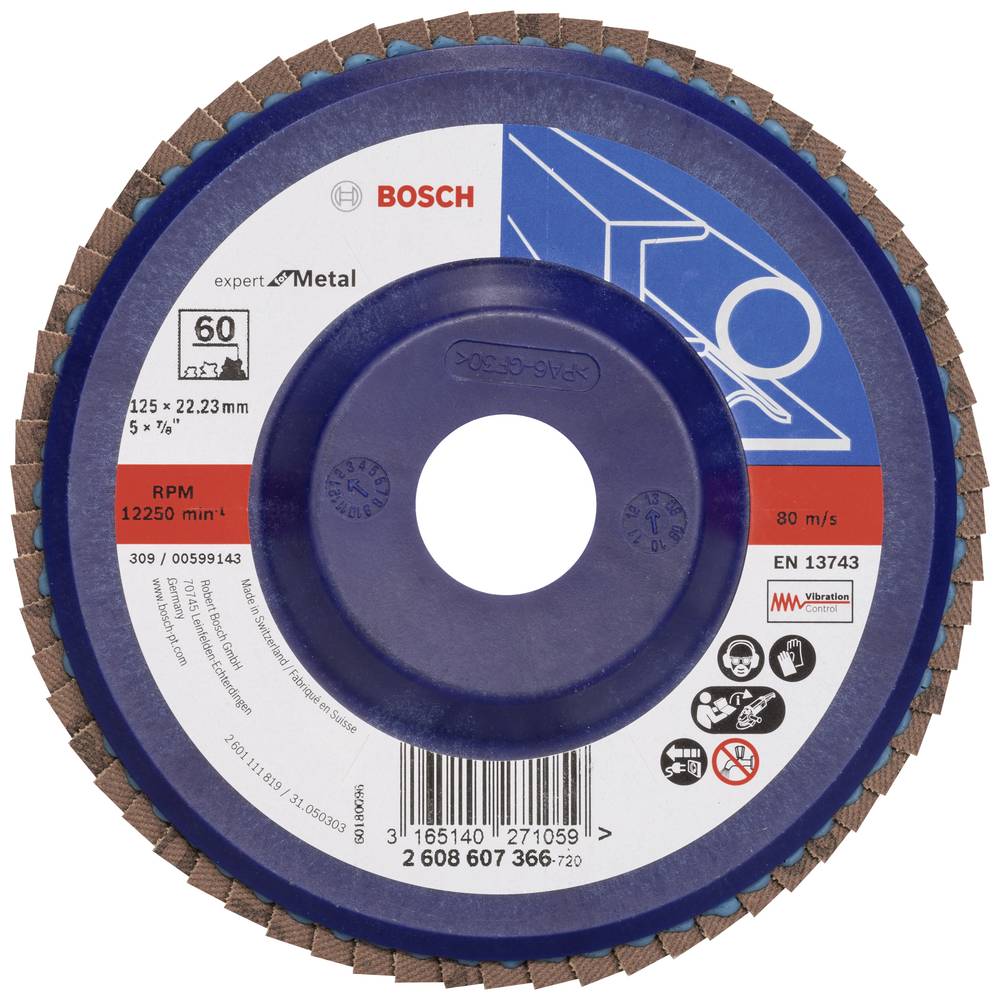 Bosch Accessories 2608607366 X551 Disco Con Falde Diametro 125 Mm Ø Foro 22.33 Mm Dimensione Dei Grani 60 Acciaio 1 Pz.