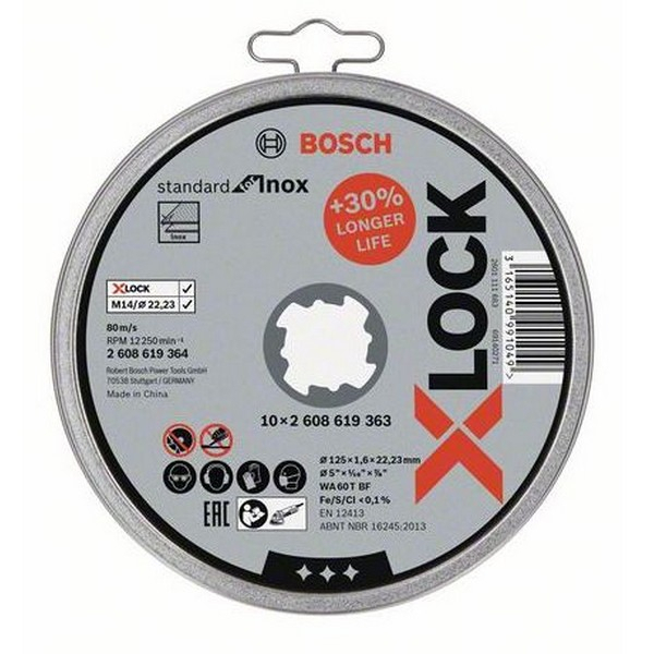 Bosch - Accessories X-lock 2608619364 Disco Di Taglio Dritto 125 Mm 10 Pz. Inox