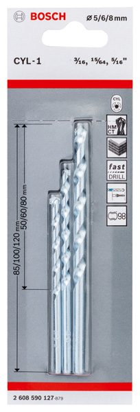 Bosch Cyl-1 Punta Trapano Set 3pz. 5/6/8 Mm - 2608590127