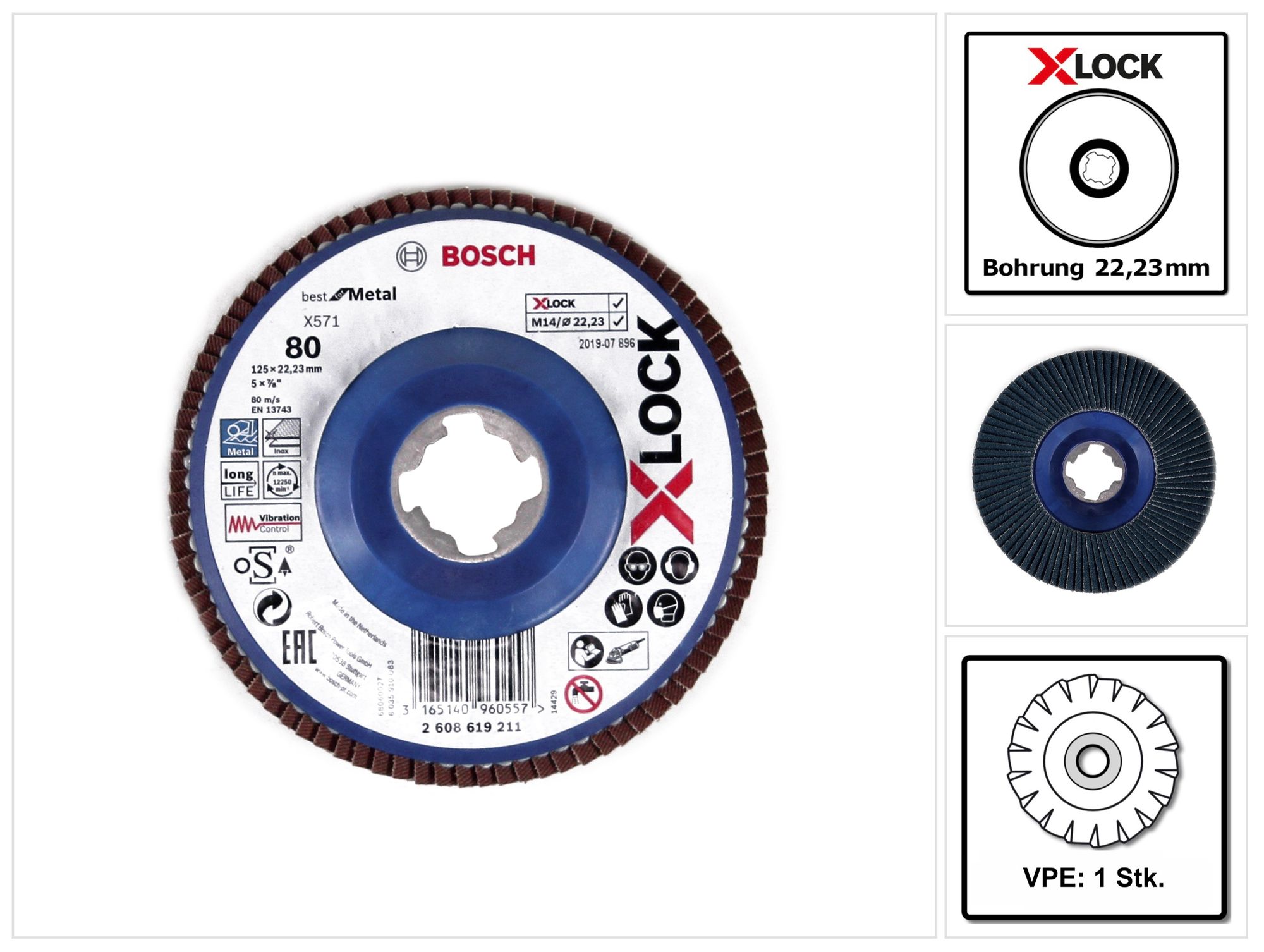 Bosch - Disco Lamellare Piatto X-lock Best Metal Ø125 Grana 80 - 2608619211 Bosch - Disco Lamellare Piatto X-lock Best Metal Ø125 Grana 80 - 2608619211