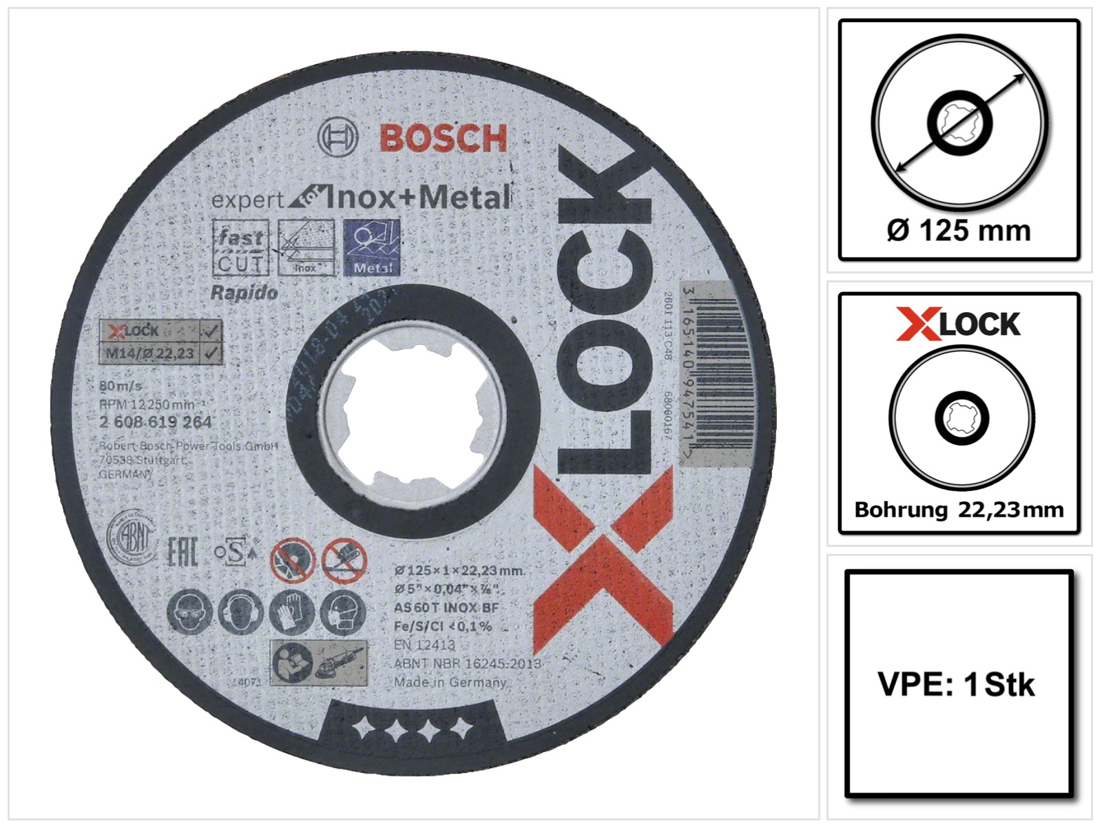 Bosch - Expert Dischi Da Taglio Per Acciaio Inox + Metallo - X-lock Ø125 X 1 - 2608619264