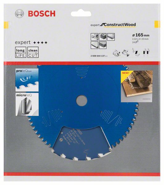 Bosch - Expert For Construct Lama Circolare Per Legno Ø20mm - 165 X 20 X 2,0 Mm, 24 - 2 608 644 137