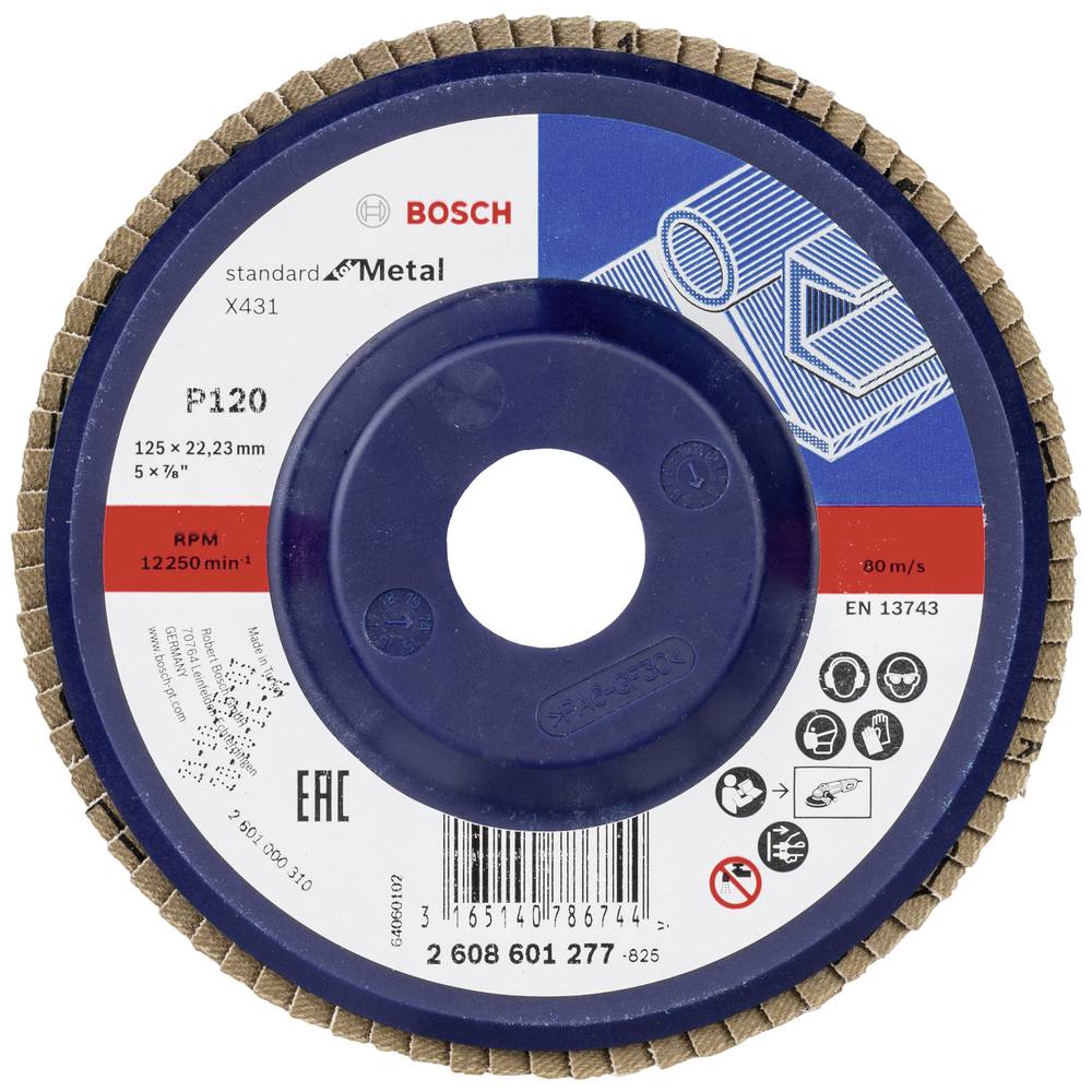 Bosch Fächerschleifscheibe X431 Standard For Metal Diritta 125 Mm 120 Plastica - 2608601277