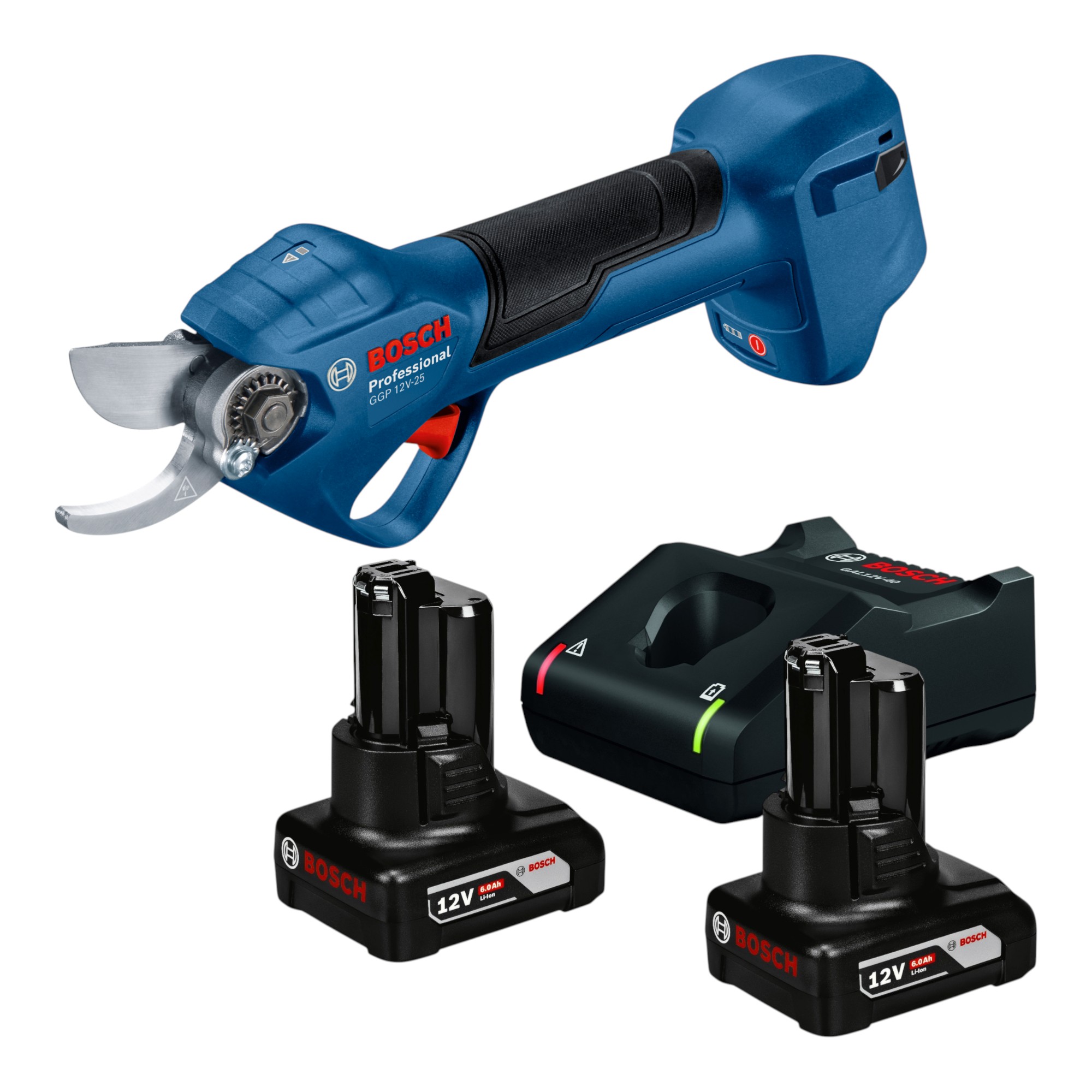 Bosch Ggp 12v-25 Forbice Da Giardino A Batteria 12 V 25 Mm Brushless + 2x Batteria 6,0 Ah + Caricabatterie Bosch Ggp 12v-25 Forbice Da Giardino A Batteria 12 V 25 Mm Brushless + 2x Batteria 6,0 Ah + Caricabatterie