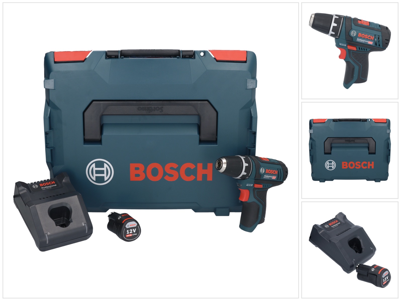 Bosch Gsr 12v-15 Professional Trapano Avvitatore A Batteria 12v / 30 Nm In Valigetta L-boxx + 1x Batteria Gba 3,0 Ah + Caricabatterie Gal 1230 Cv