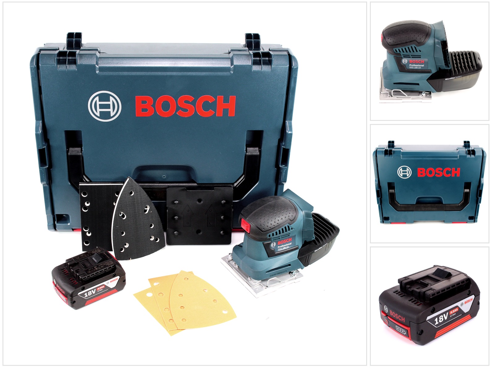 Bosch Gss 18 V-10 Levigatrice Orbitale Professionale A Batteria In Valigetta L-boxx + 1x Batteria Gba 4,0 Ah