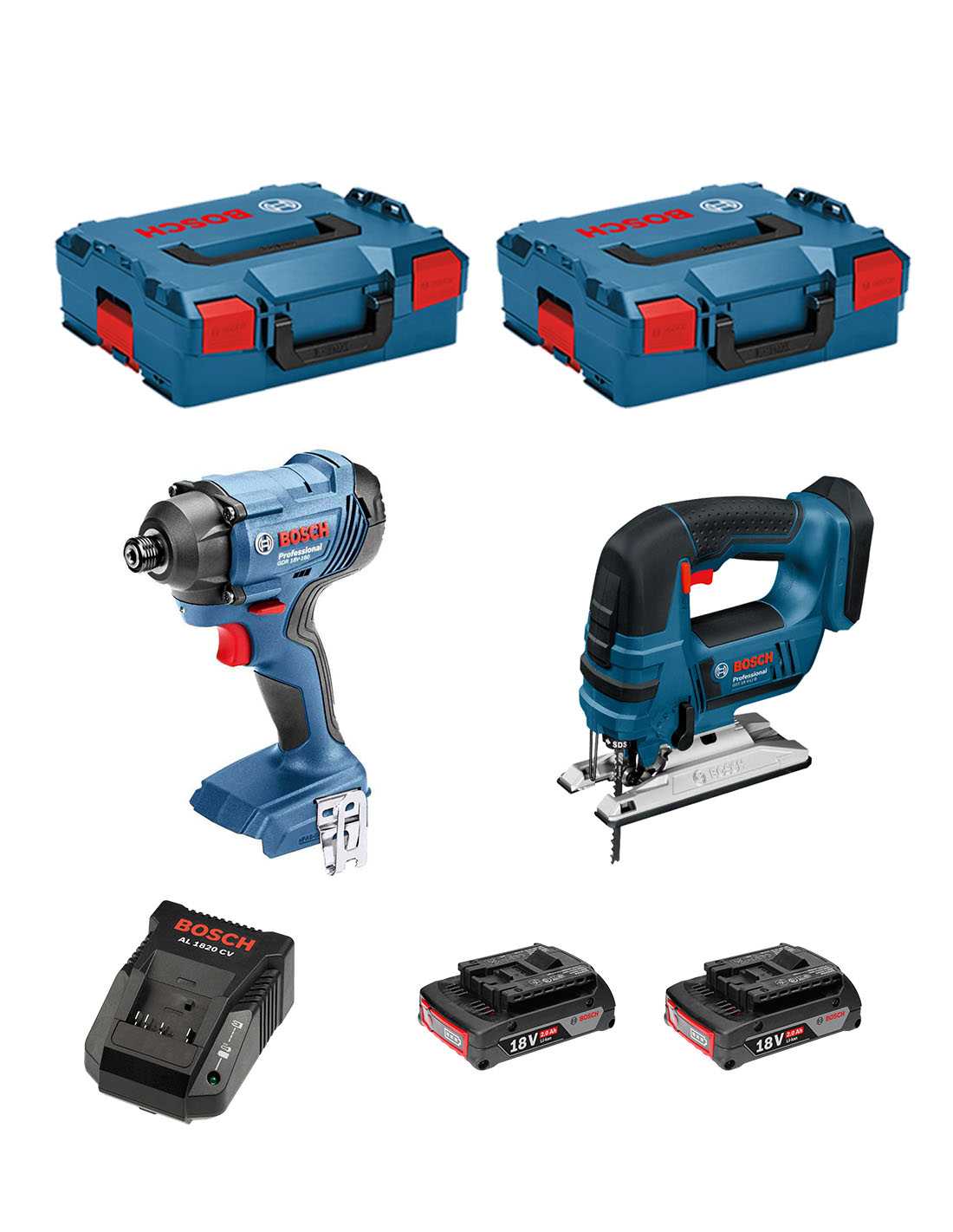 Bosch Kit 18v Bsk182d2b (gdr 18v-160 + Gst 18v-li B + 2 X 2,0 Ah + Al1820 + 2 X L-boxx 136)