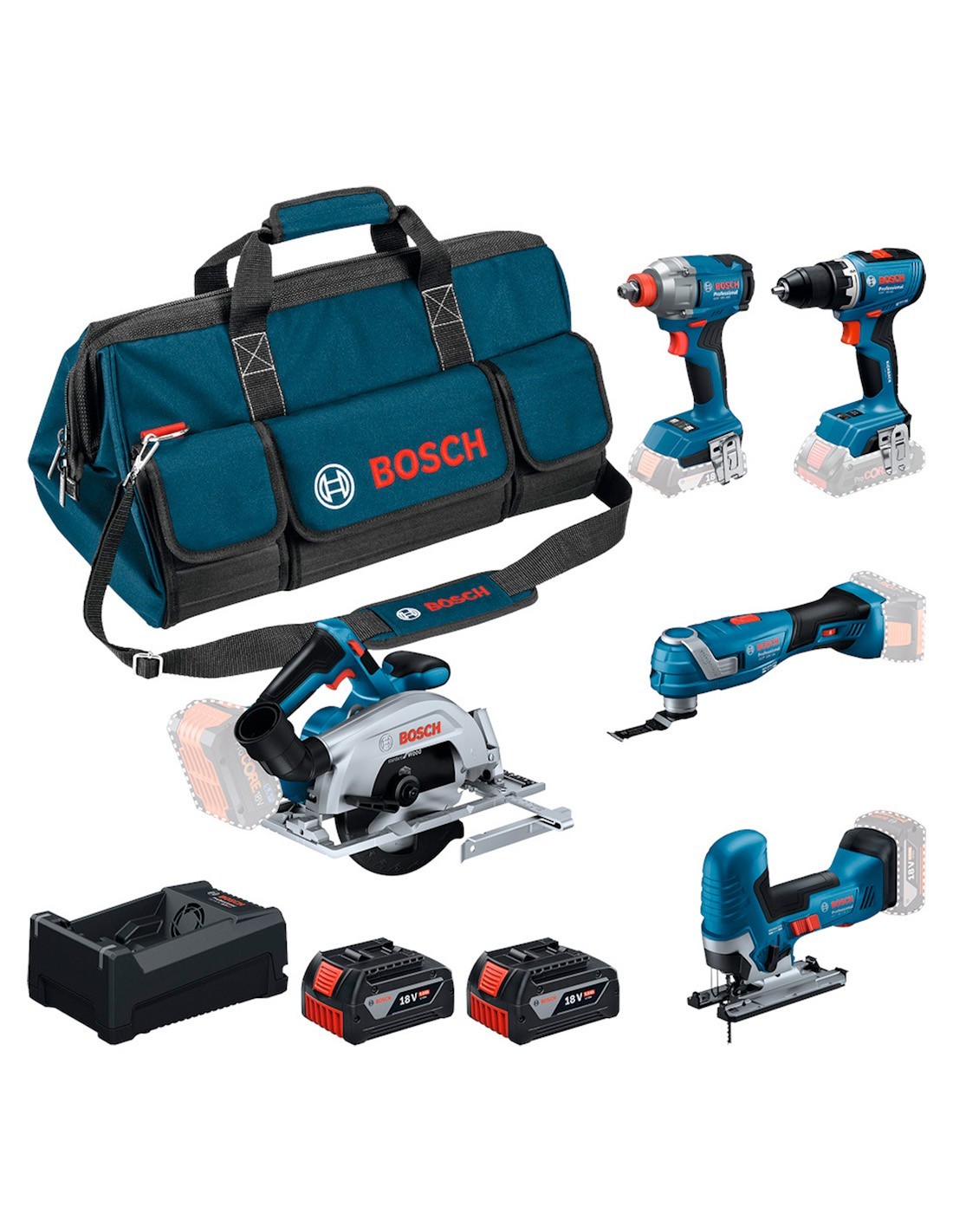 Bosch Kit 18v (gsr 18v-65 + Gdx 18v-285 + Gks 18v-57-2 + Gop 18v-34 + Gst 18v-125 S + 2 X 5,0 Ah + Gal 12v/18v-80 + Borsa) Bosch Kit 18v (gsr 18v-65 + Gdx 18v-285 + Gks 18v-57-2 + Gop 18v-34 + Gst 18v-125 S + 2 X 5,0 Ah + Gal 12v/18v-80 + Borsa)