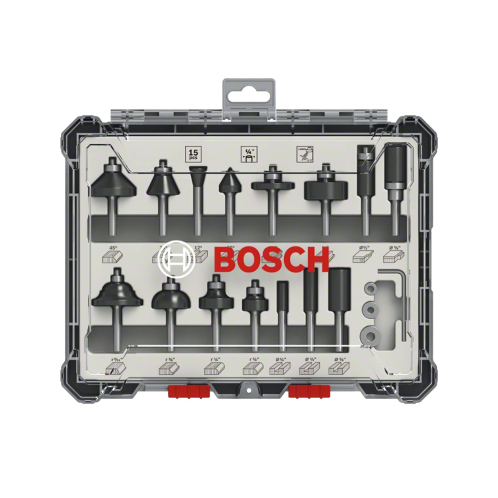 Bosch - Kit Di Frese, Codolo Da 1/4 Pollici, 15 Pezzi Accessories 2607017473