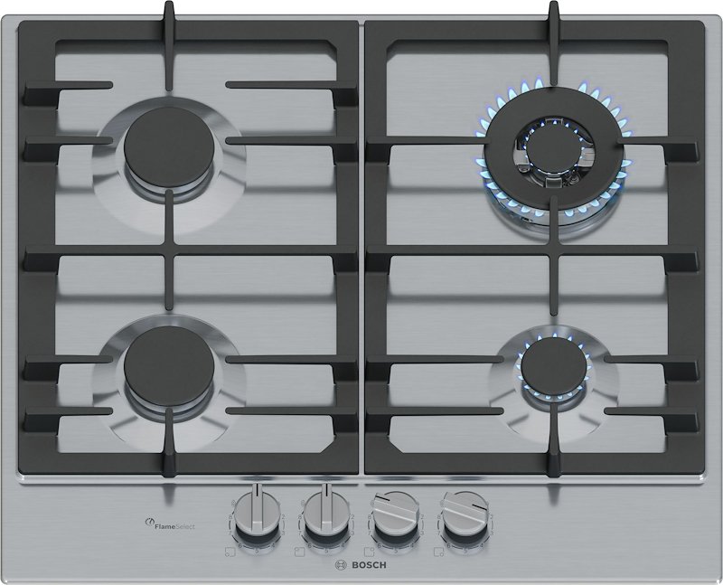 BOSCH PCH6A5I90 PIANO COTTURA GAS, 4 zone di cottura, dimensioni: L 58,2 cm, P 52 piano in Acciaio inossidabile, Inox