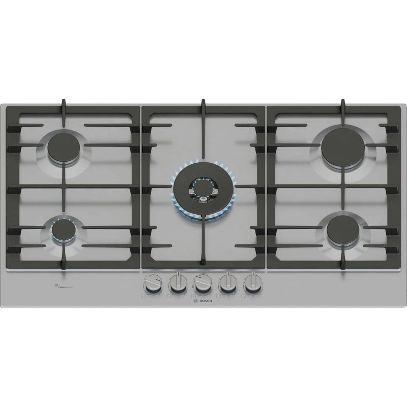 BOSCH PCR9A5I90 PIANO COTTURA GAS, 5 zone di cottura, dimensioni: L 91,5 cm, P 52 piano in Acciaio inossidabile, Inox