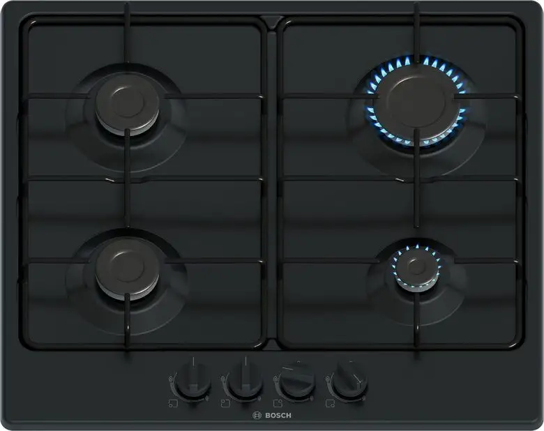 BOSCH PGP6B6K80 PIANO COTTURA GAS, 4 zone di cottura, dimensioni: L 58,2 cm, P 52 piano in Smaltato, Acciaio Inox