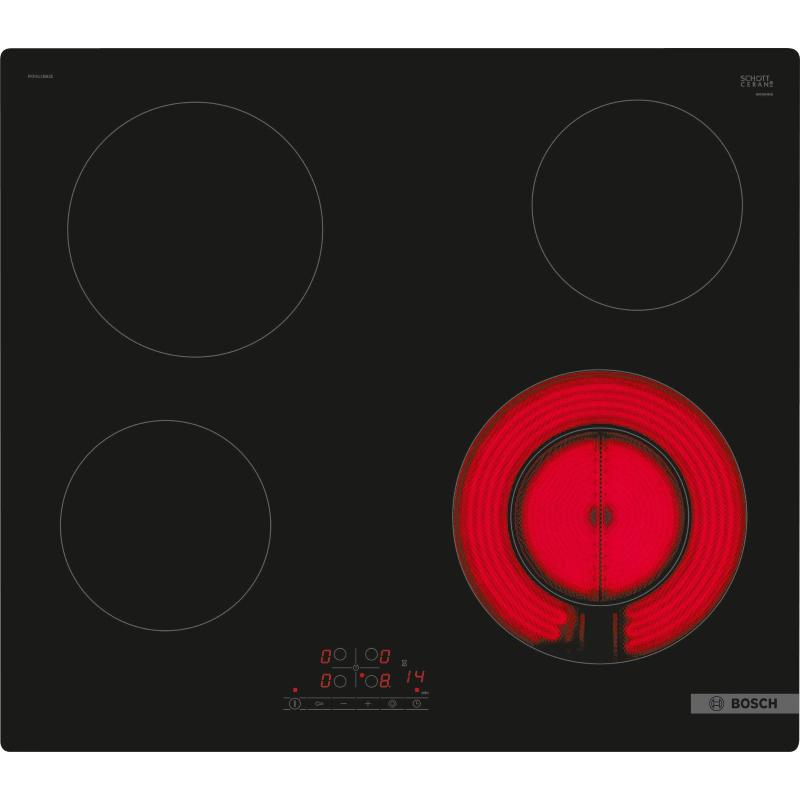 BOSCH PKF611BB2E PIANO COTTURA, 4 zone di cottura, dimensioni: L 59,2 cm, P 52,2 piano in Vetroceramica, Nero