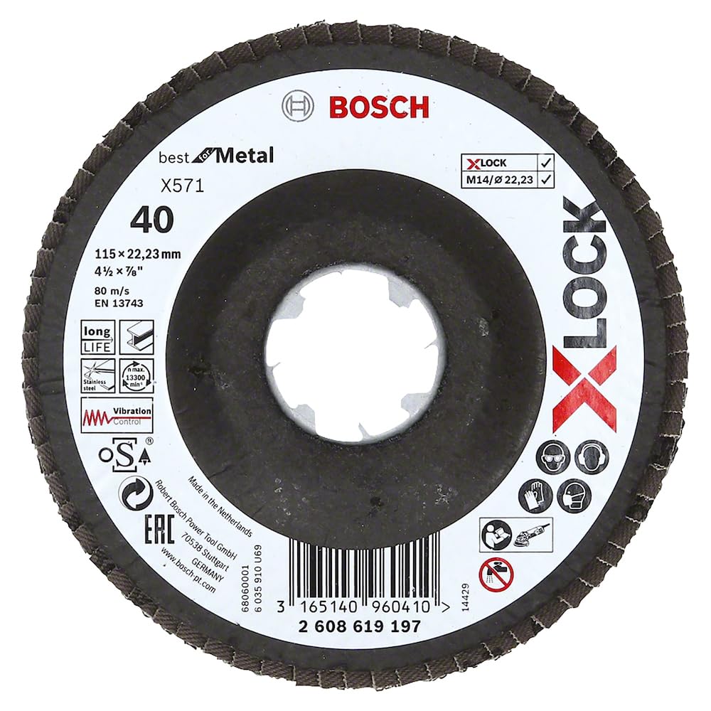 Bosch Professional 2608619197 Disco Lamellare Bombato, Per Metallo, X-lock, X571, Ø115 Mm, Grana K40