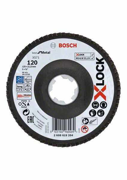 Bosch - Professional 2608619204 Disco Lamellare Bombato, Per Metallo, X-lock, X571, Ø125 Mm, Grana K120