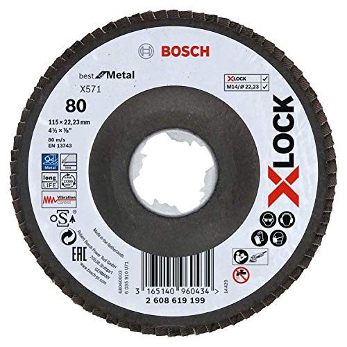 Bosch Professional Dischi Lamellari X-lock, Versione Angolata, Piastra Fibrata Ø115 Mm, G 80, X571, Best For Metal, 1 Pz. - 2608619199