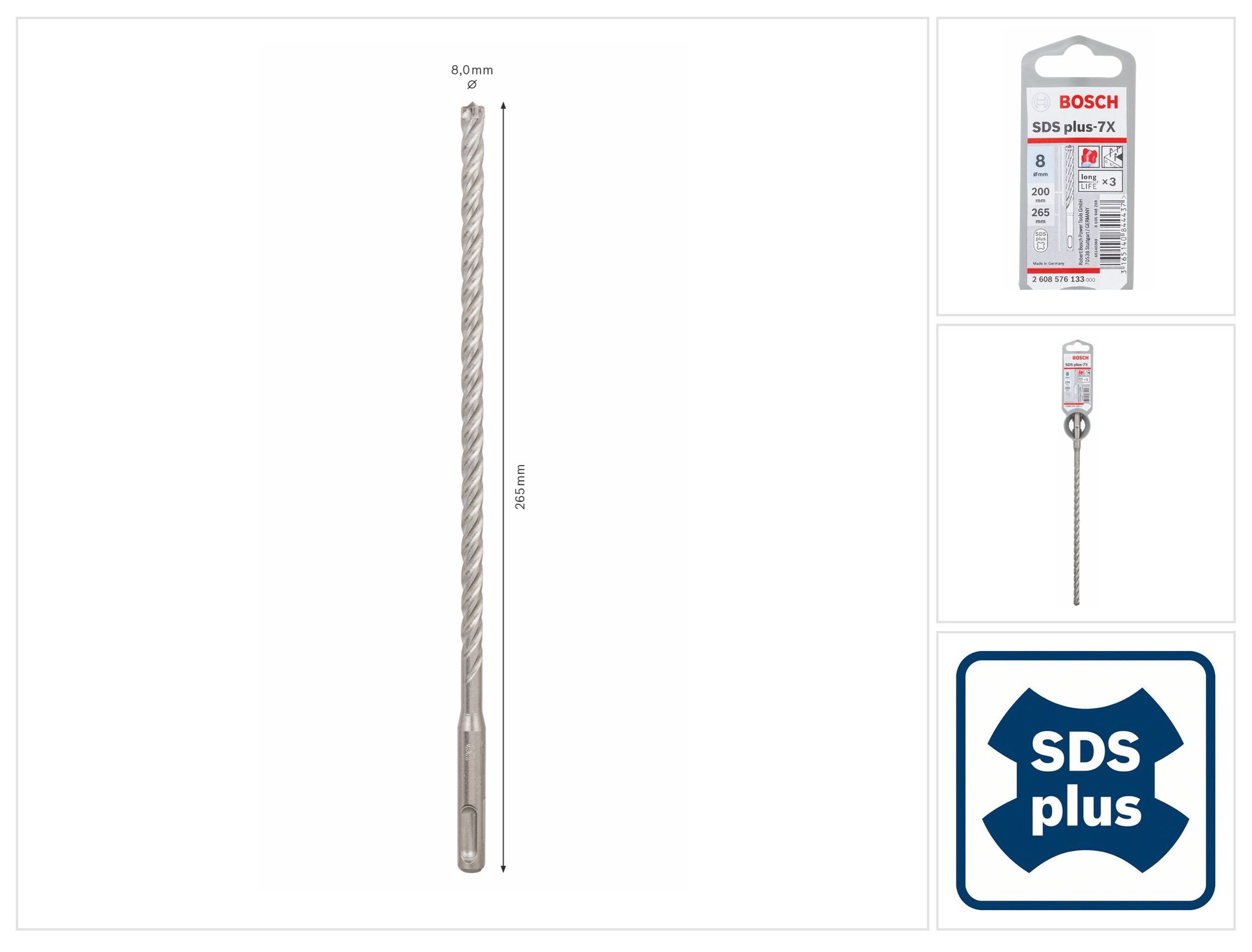 Bosch Punte Punta Sds Plus 7x Con 5 Taglienti Per Cemento Armato Muro Diametro - 8 Mm - 200/265 Bosch Punte Punta Sds Plus 7x Con 5 Taglienti Per Cemento Armato Muro Diametro - 8 Mm - 200/265