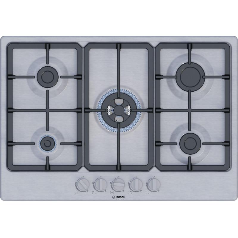 Bosch serie 4 pgq7b5k90 piano cottura a gas 4 fuochi flameselect griglie in ghisa 60 cm inox