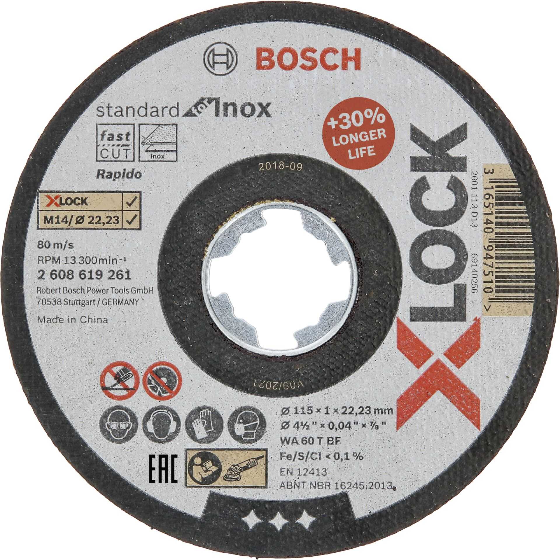 Bosch - Standard For Inox Wa 60 T Bf - Schneidscheibe - 115 Mm - X-lock Bosch - Standard For Inox Wa 60 T Bf - Schneidscheibe - 115 Mm - X-lock