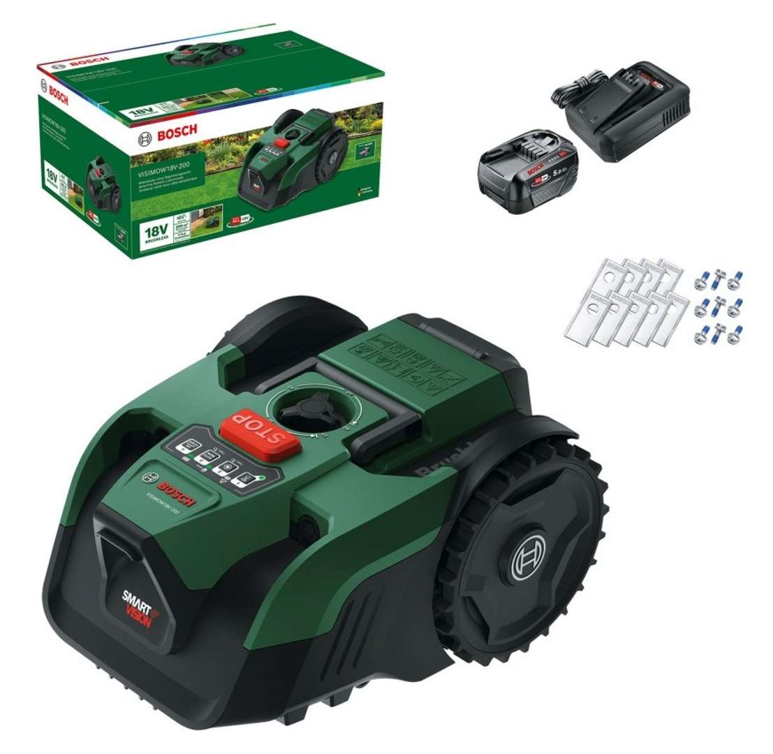 Bosch Visimow 18v-200 Kit Tagliaerba Robot 18 Cm Smartvision Fino A 200 M² Batteria 5ah