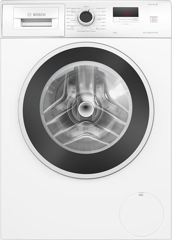 BOSCH WGE03200IT LAVATRICE, Caricamento frontale, 8 kg, 9 programmi, Profondità 58,8 cm, Giri 1200 rpm, Bianco, livello rumorosità centrifuga 71 dB(A), Classe A