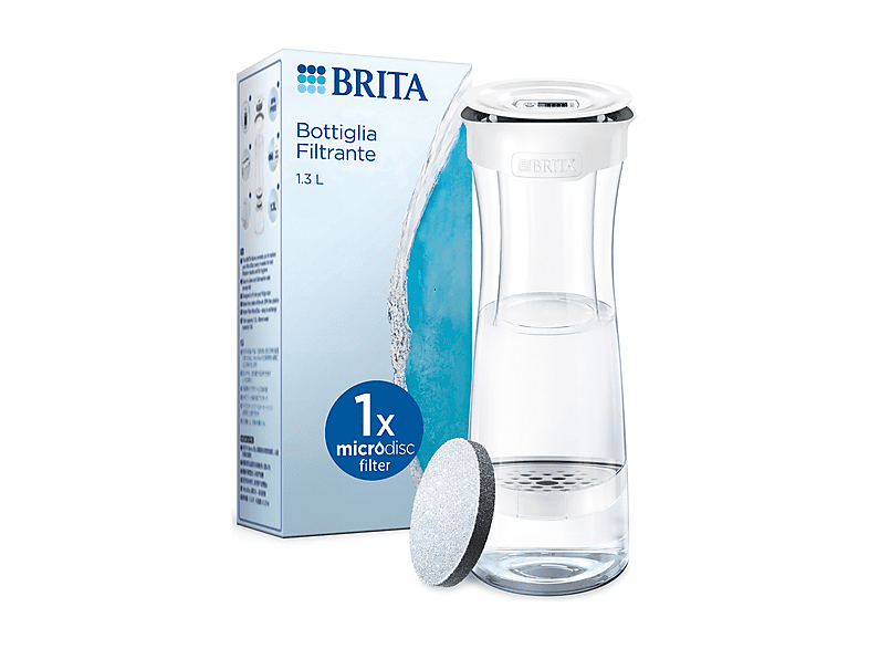 Bottiglia filtrante BRITA, bianca (1,3L) incl. 1 filtro MicroDisc: riduce PFAS, cloro, microparticelle e altre impurità