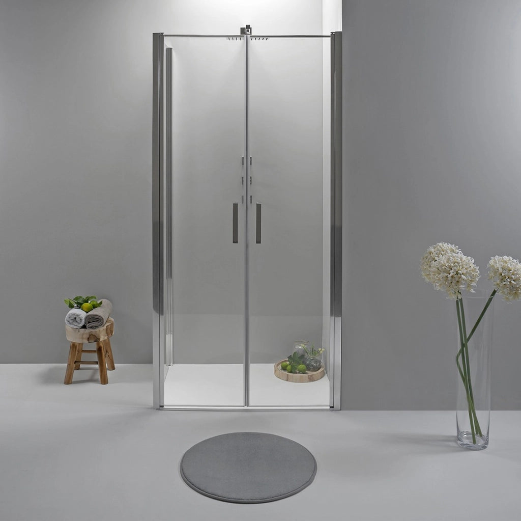 Box Doccia Angolare 80x80 Cm Apertura Saloon con Lato Fisso Trasparente