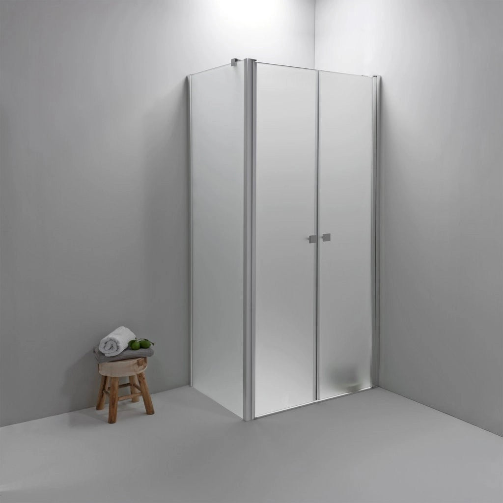 Box Doccia Angolare 80x90 Cm Apertura Saloon con Lato Fisso Opaco