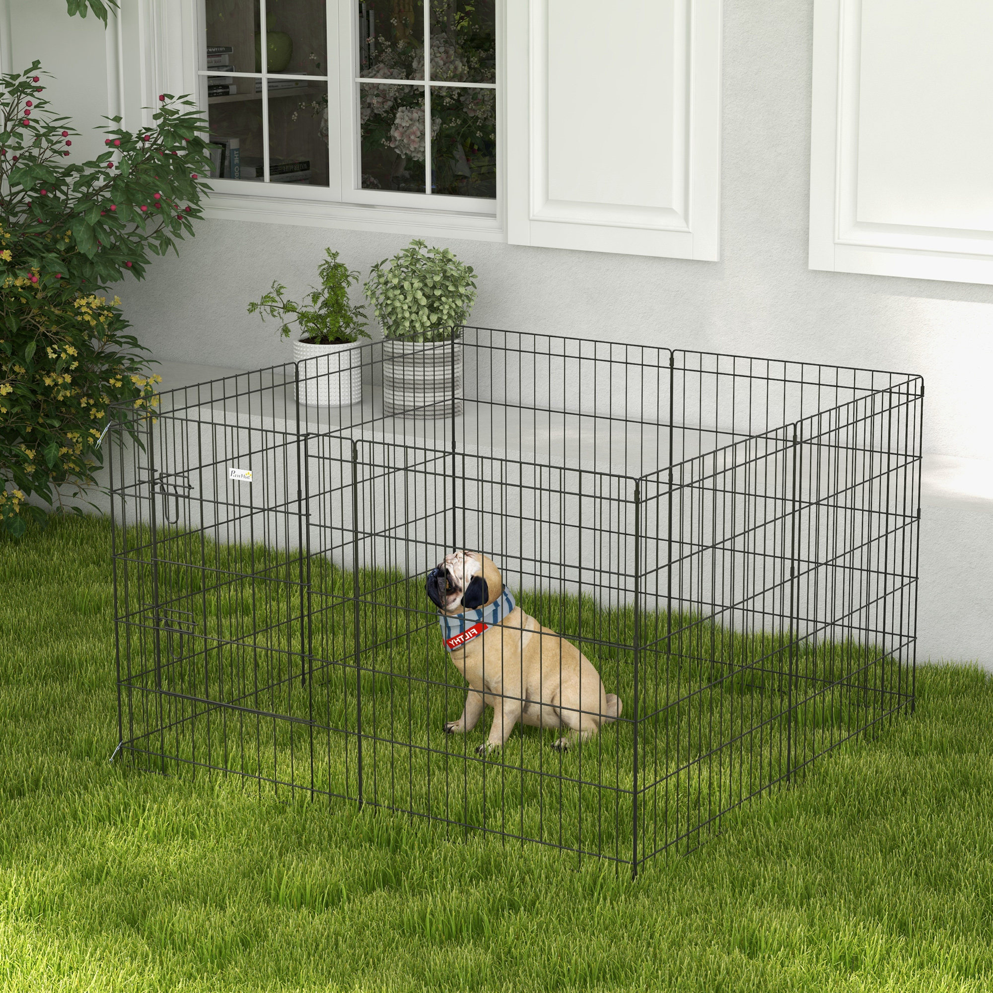 Box per cani Pawhut a 8 pannelli 76X61 cm con doppia chiusura nera