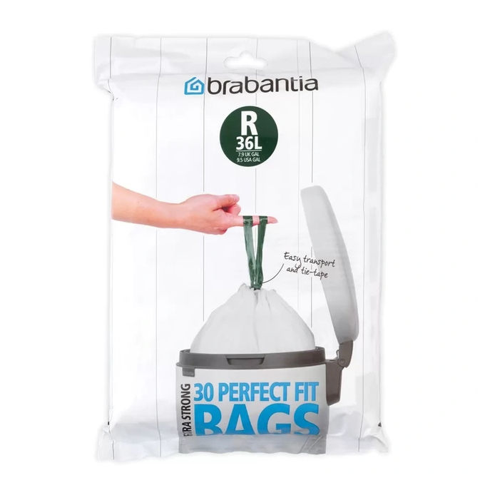 Brabantia 115646 PerfectFit Sacchetti Spazzatura Tipo R 36 L 30 Pezzi HDPE colore Bianco
