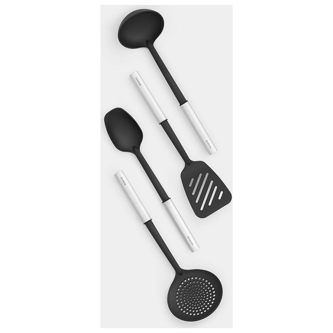 Brabantia 260285 Profile Set Utensili da Cucina Antiaderenti 4 pezzi Nylon Termoresistente 220°C colore Nero Acciaio satinato