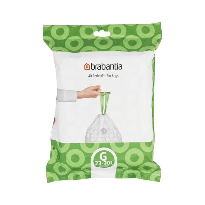 Brabantia 375668 PerfectFit Sacchi Immondizia Tipo G 30 L 40 pz colore Grigio Bianco