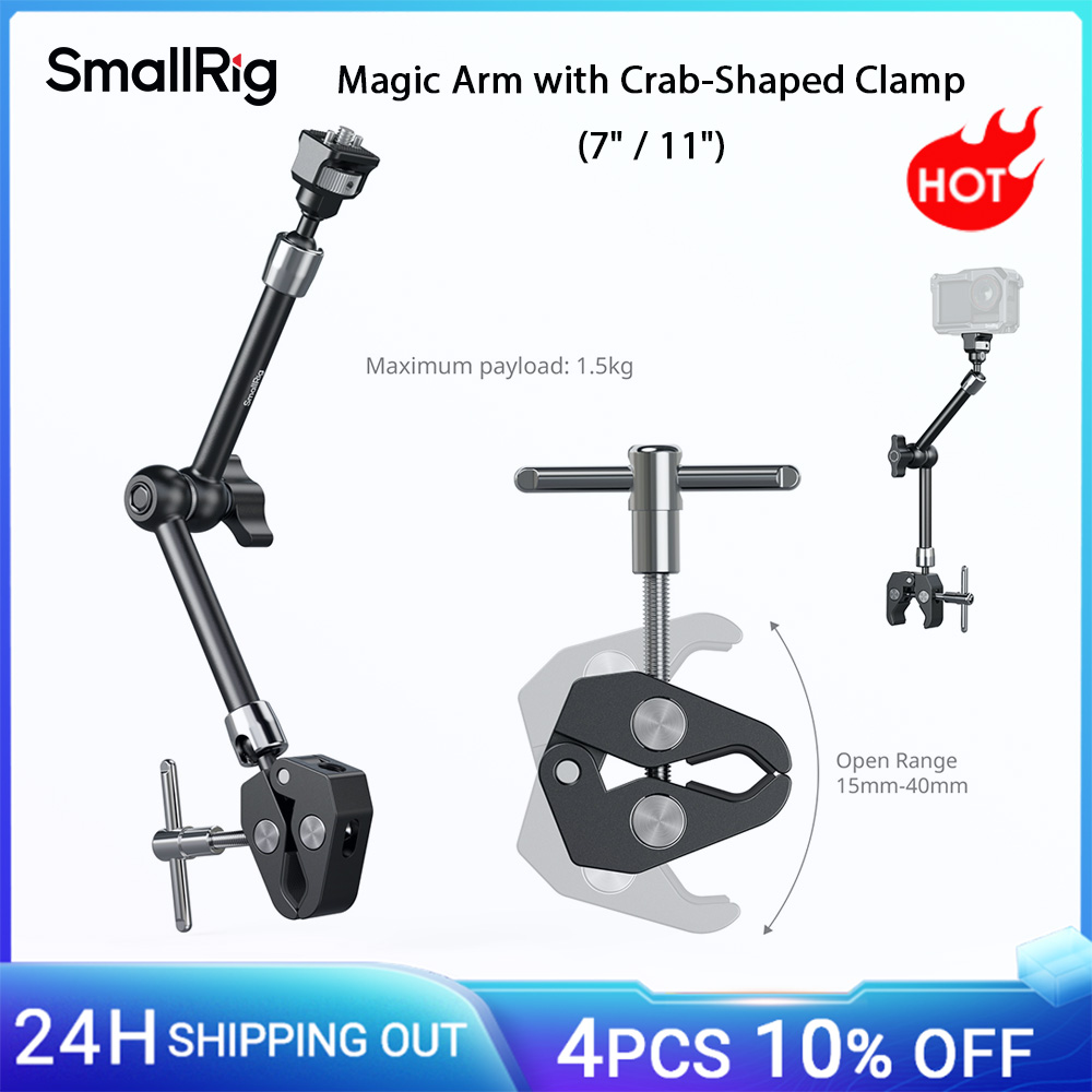Braccio magico SmallRig da 7/11" con morsetto a forma di granchio, testa a sfera per 360 ° Regolazioni con vite 1/4"-20 per Action Cameras, Monitor