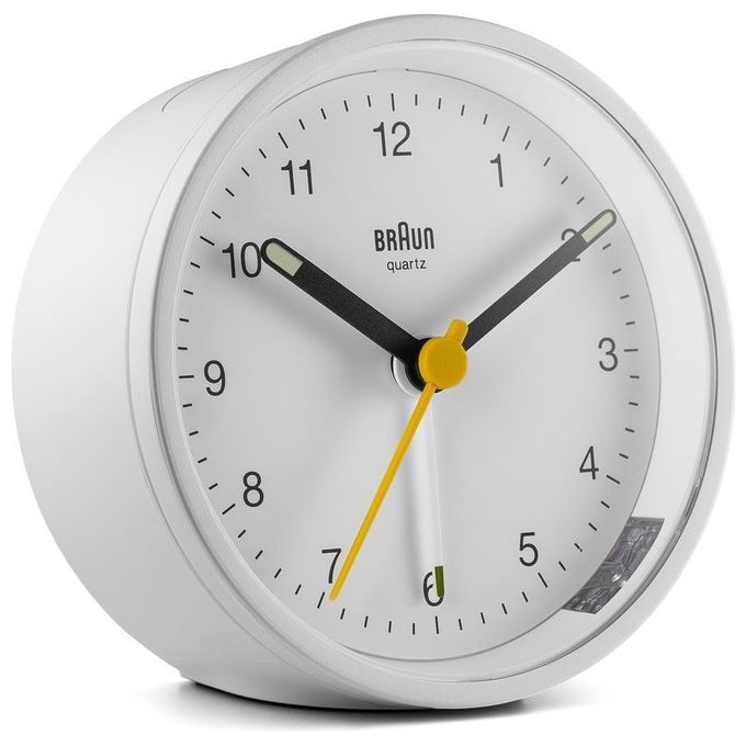 Braun 67048_BC12W Sveglia al quarzo rotonda con movimento al quarzo alimentazione a batteria AAA display analogico segnale acustico colore Bianco
