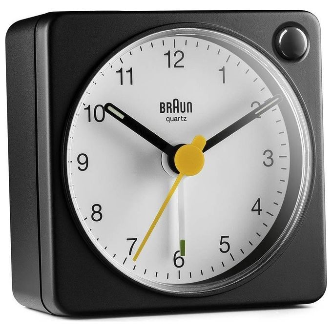 Braun BC02 Sveglia al Quarzo Analogica Funzione Snooze Alimentazione Batteria AA colore Nero Bianco