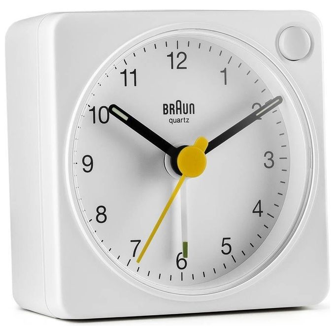 Braun BC02XW Sveglia al Quarzo Analogica Funzione Snooze Silenziosa Ideale per Viaggio colore Bianco