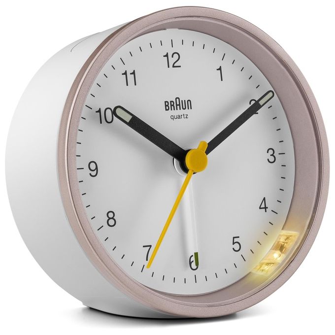 Braun BC12 Sveglia al Quarzo Analogica con Retroilluminazione Alimentazione Batteria AAA colore Rosa Bianco